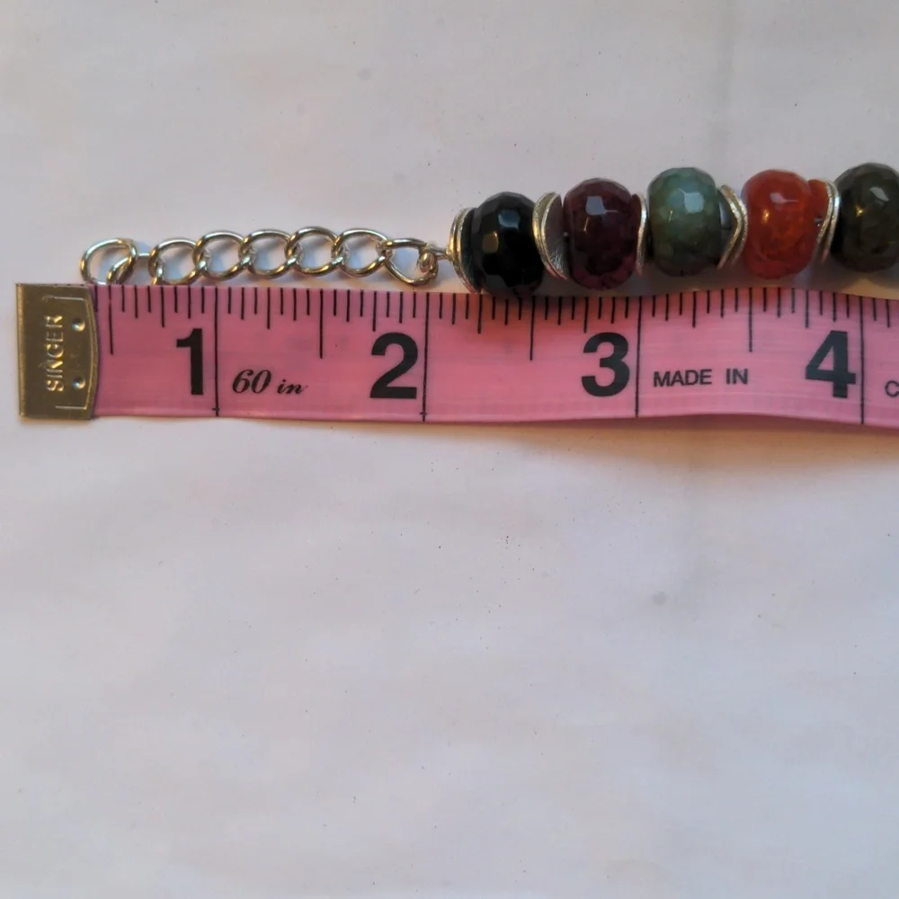 New Agate Bracelet.  Multi color, faceted.  Silver. Handcrafted.  7 1/2